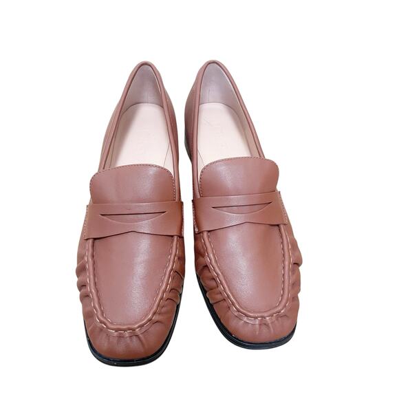 J. Crew Brown Leather Maison Ruched Loafers Sz 9 - Picture 2 of 6